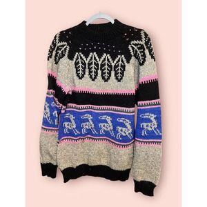 VTG Another America Knit Geometric Abstract Aztec Tribal Sweater Multi Color EUC